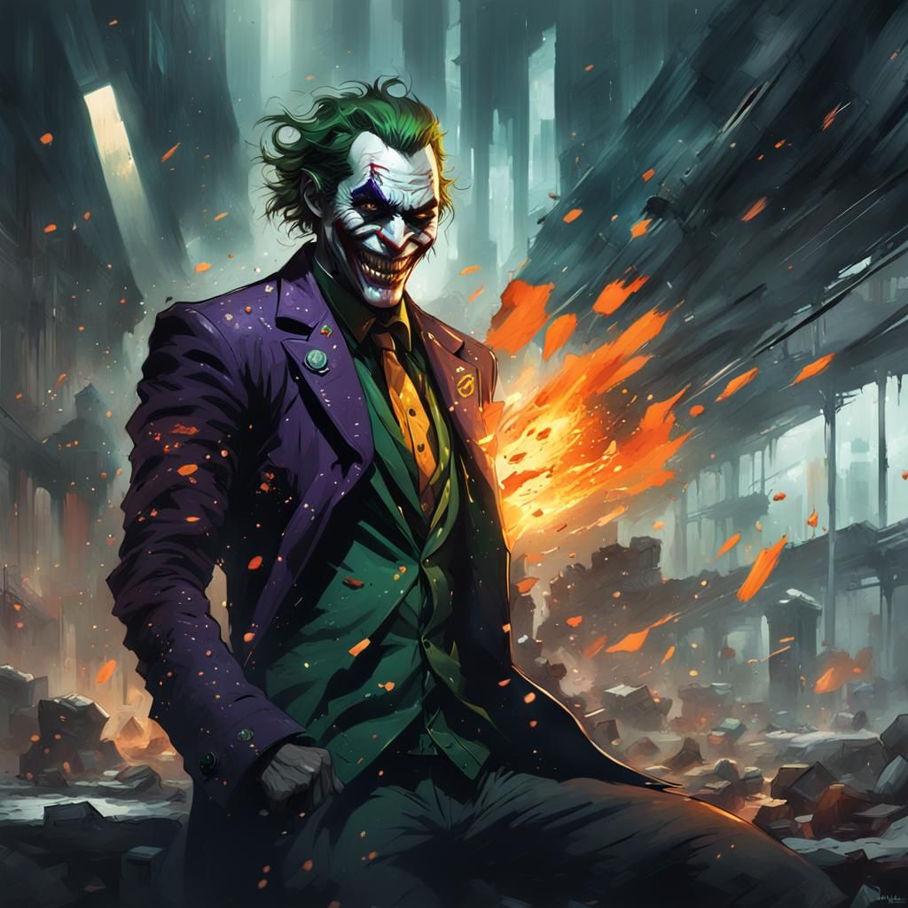 Futuristic Joker Antihero Destroys Hospital in Vivid Colors