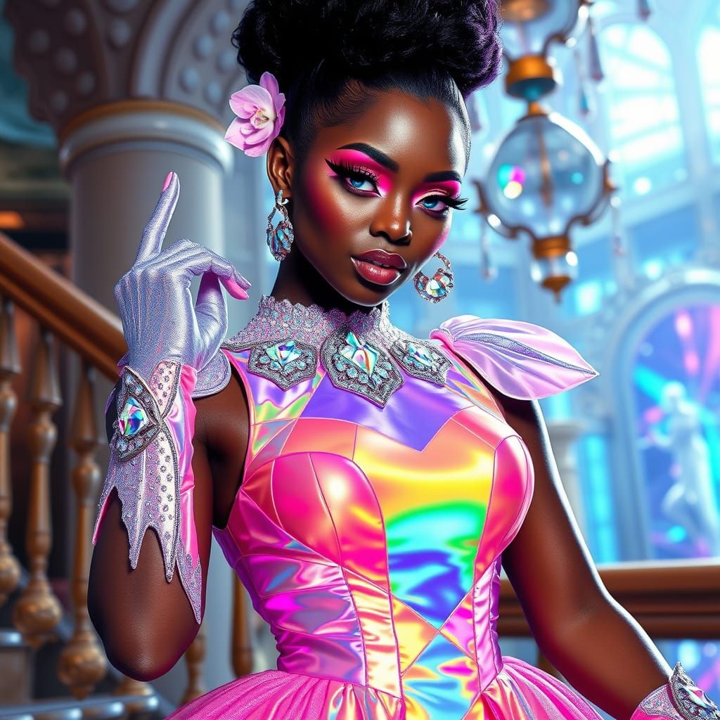 Neon Pop Portrait of Anara “The Prism Duchess” Vance