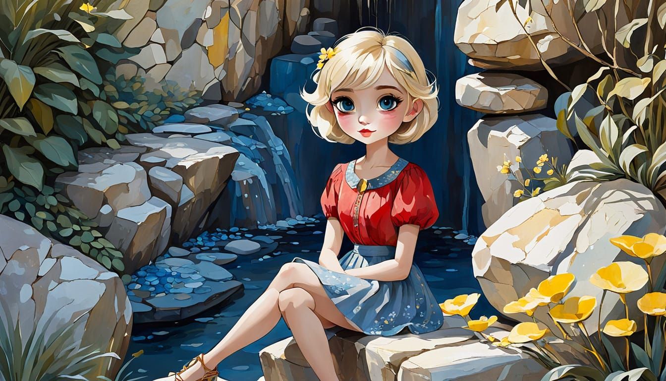 Pixie in Ethereal Garden: Whimsical Gouache Painting