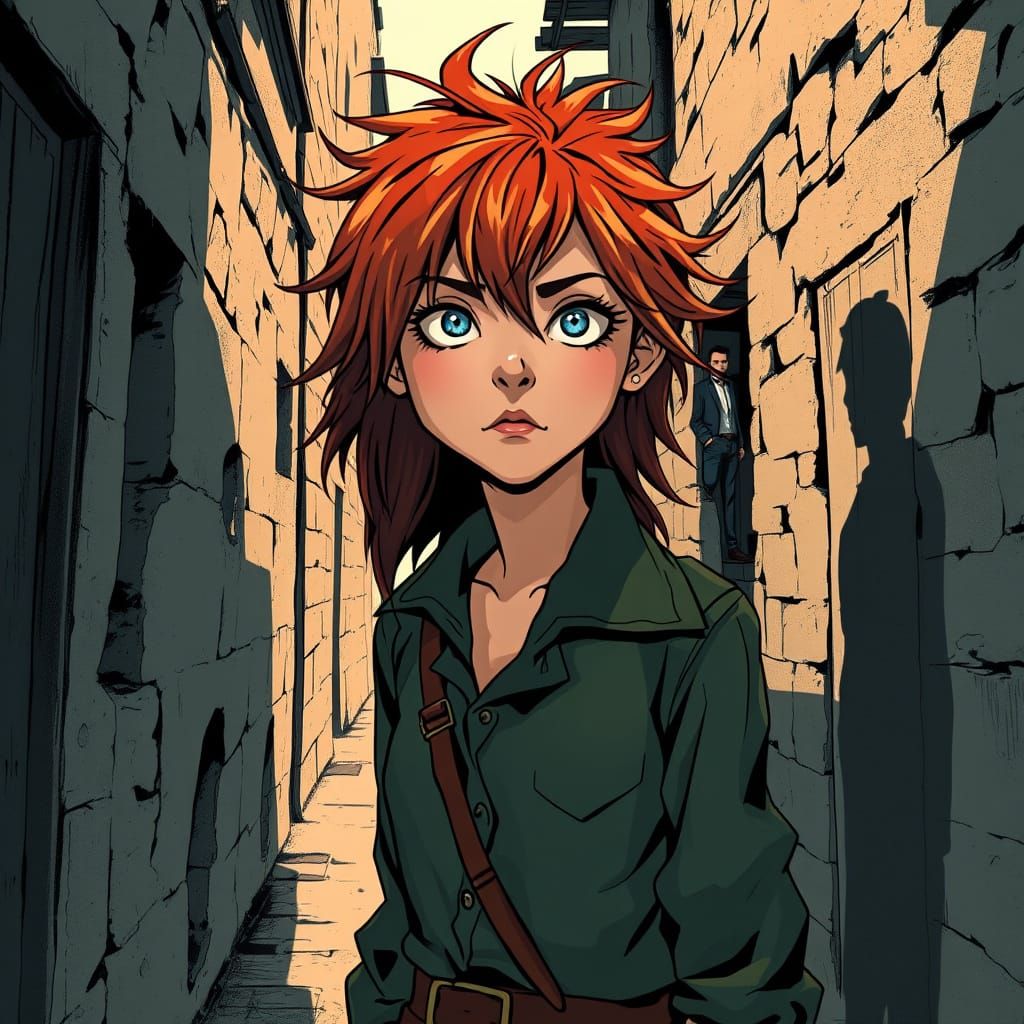 Girl in Grimy Alleyway, Digital Art