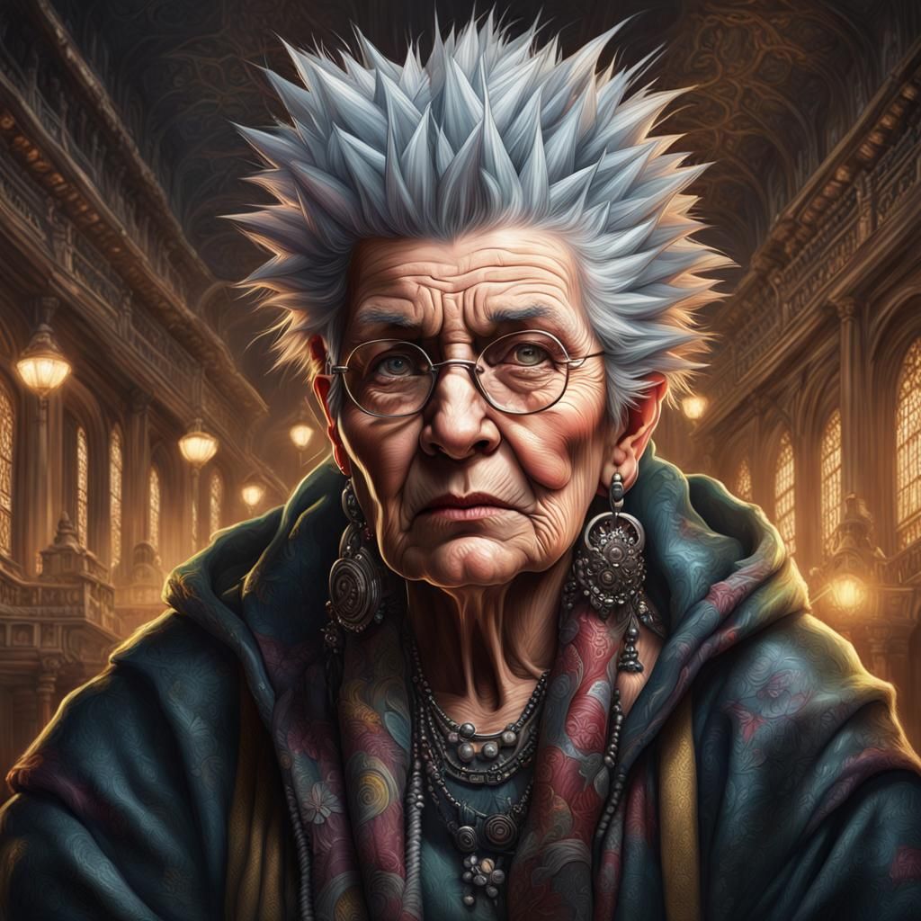 Hyperrealistic Punk Grandma Portrait in 8k