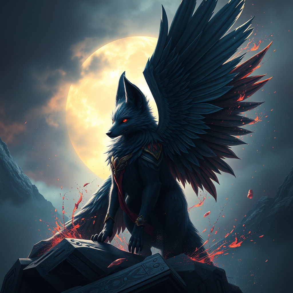 Black Angel Fox in Vibrant Fantasy Realm