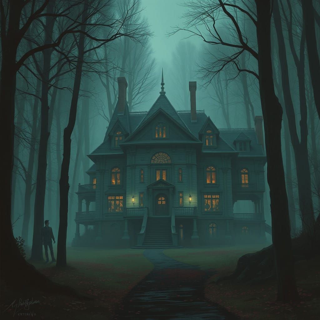 Haunted Mansion in Dark Woods