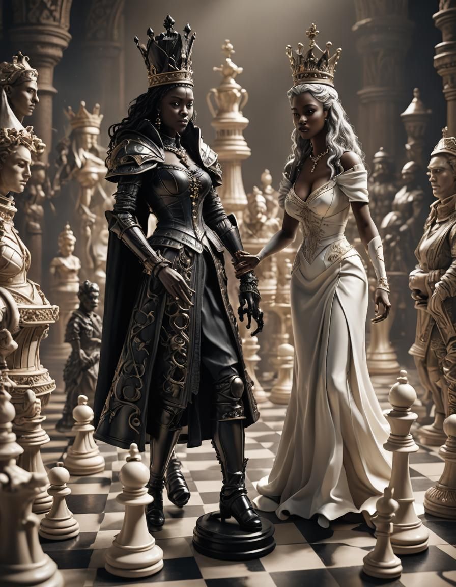 Chess Queen and King Tango in 3D Rendering
