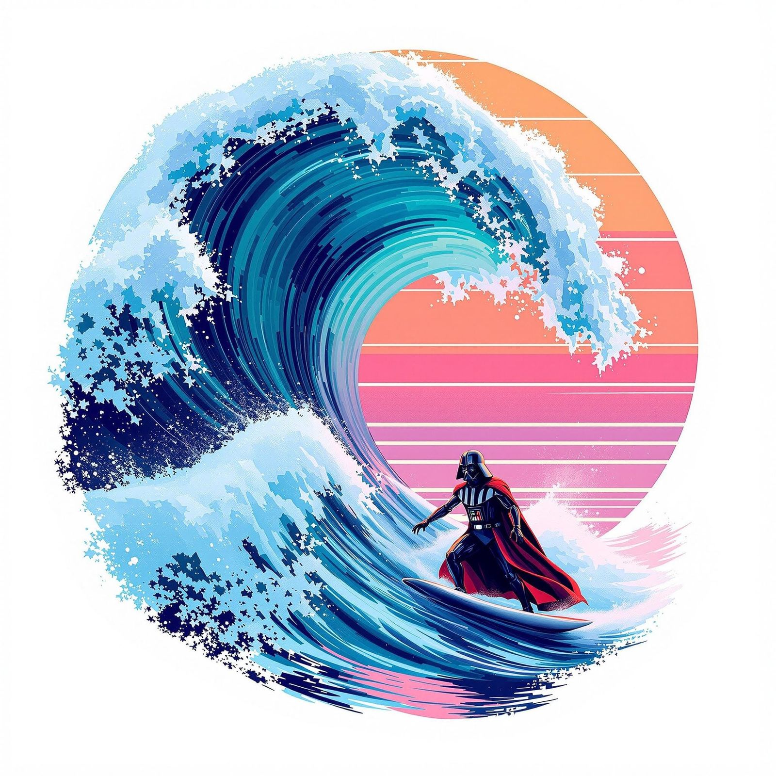 Darth Vader Masterfully Rides a Dynamic Wave in a Vibrant Su...