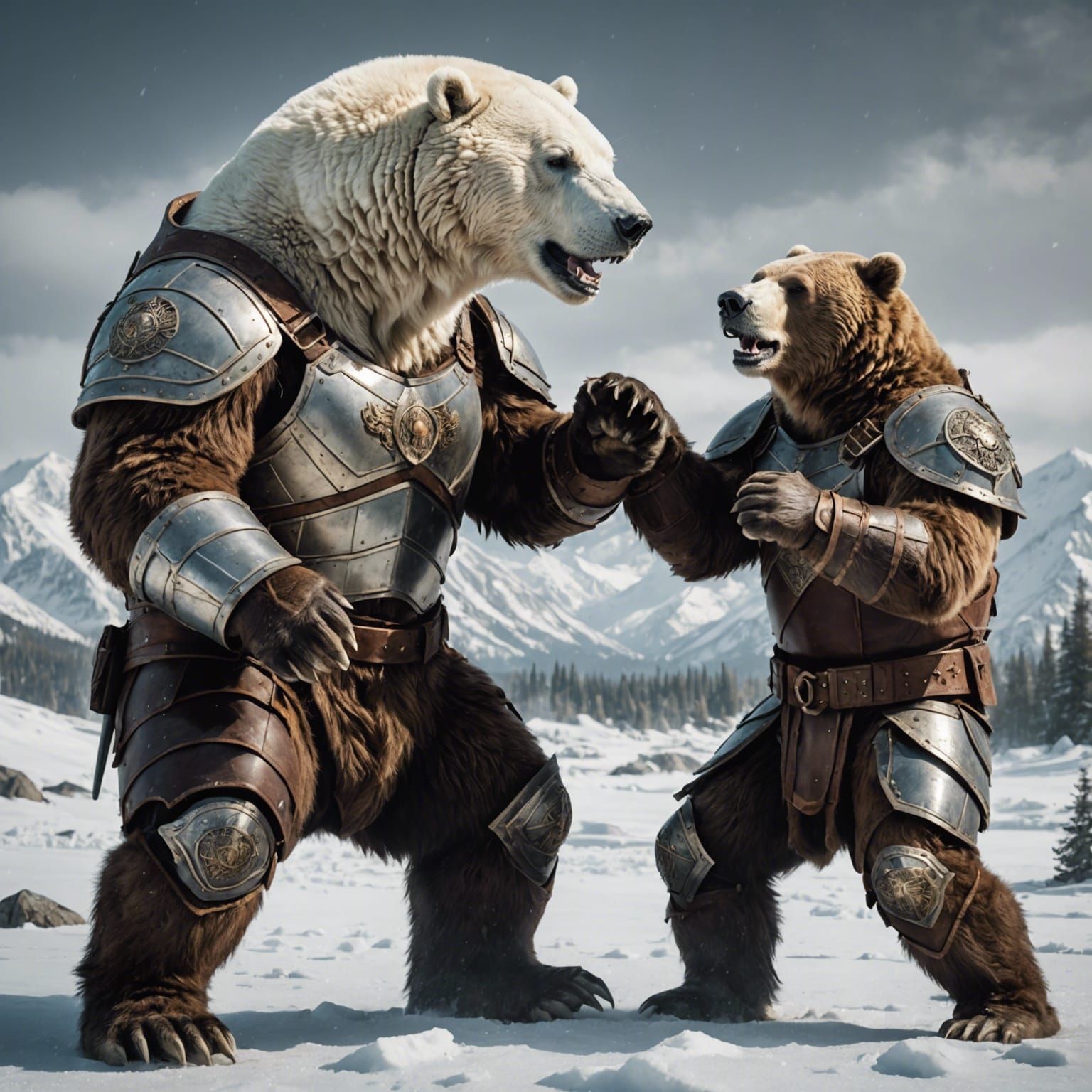 Armored Polar Bear vs Grizzly Bear Death Fight