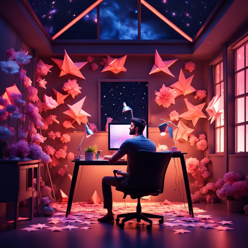 Graphic Designer at Night Under Twinkling Stars