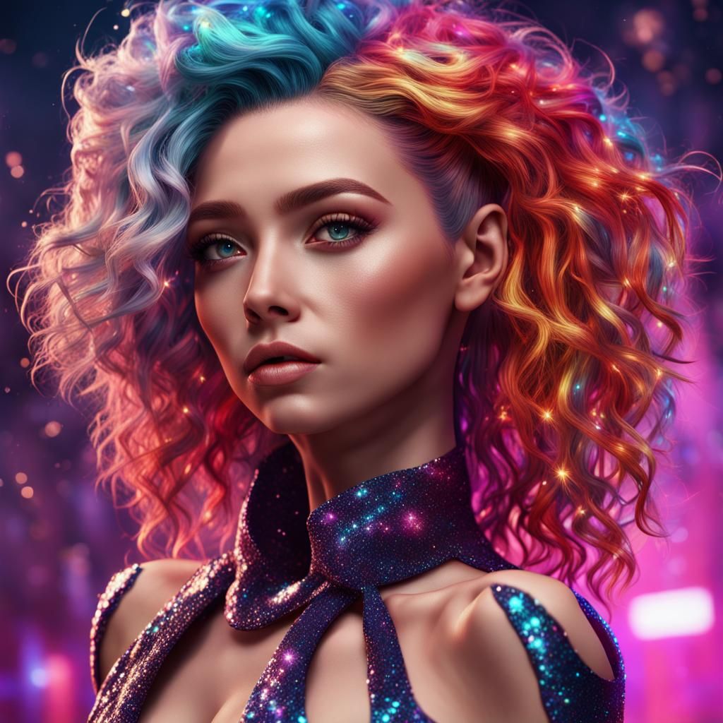 Pop Star with Glittery Hair in Detailed Digital Painting