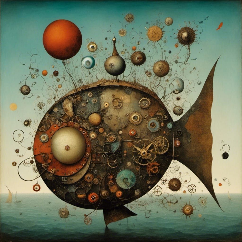 Miró-Inspired Nautilus in Ocean, Surrealist Style