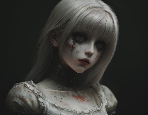 Eerie Grunge Oil Painting of a Broken Doll