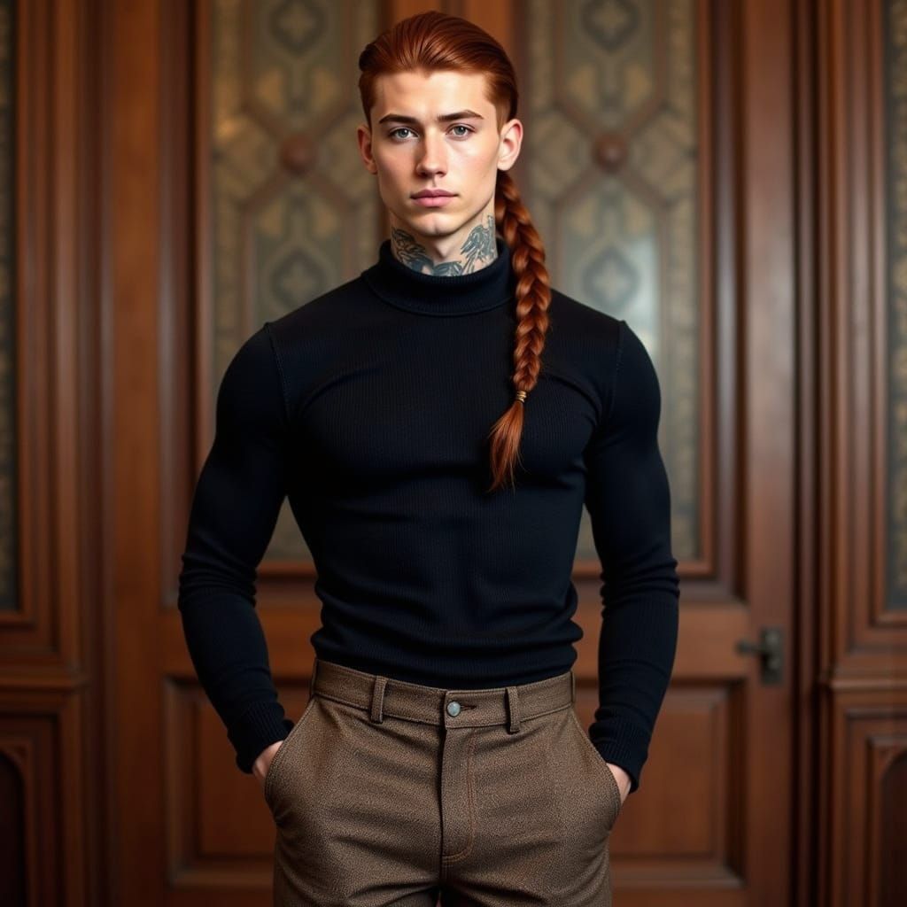 Athletic Man with Red Hair in Luxury Boardroom