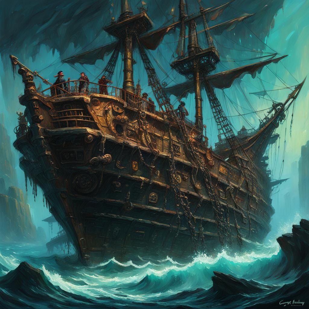 Pirate Ship Captain in Cosmic Horror Impasto Style