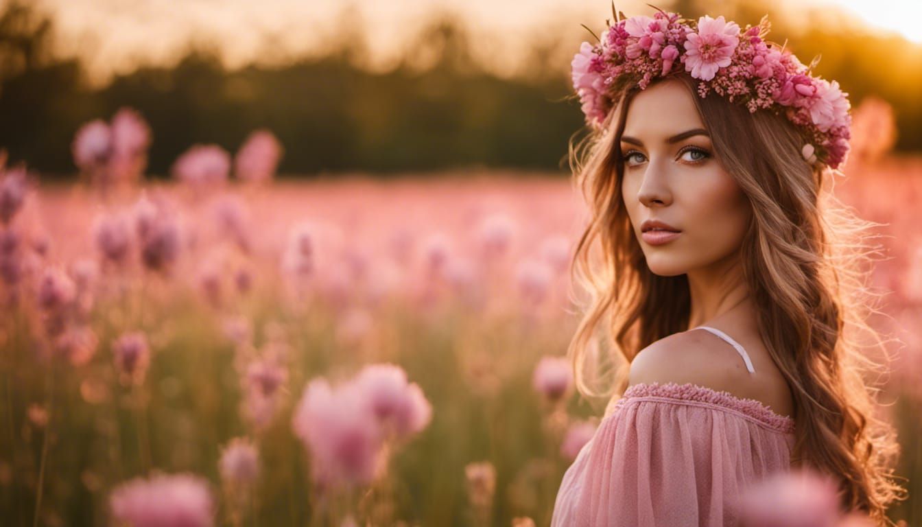 Ukrainian Woman in Grain Field at Golden Hour