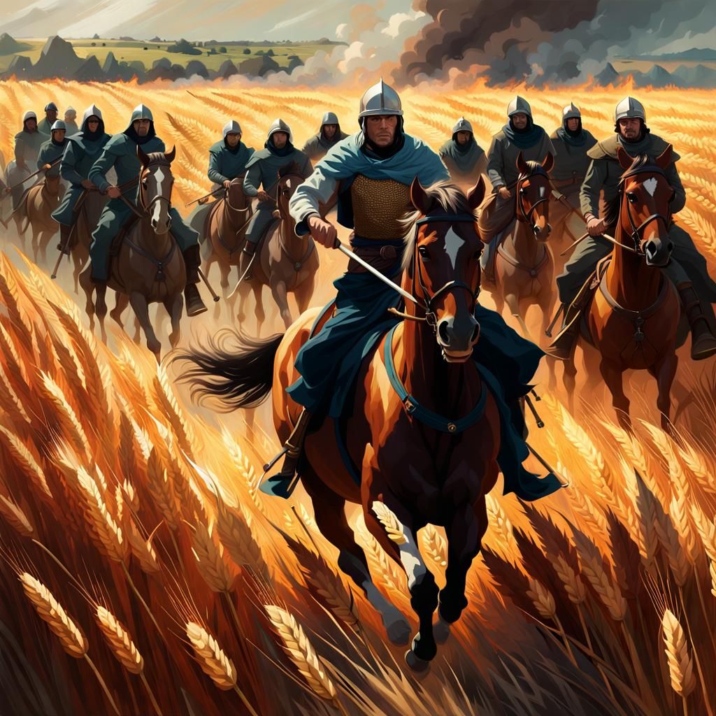 Midianite Army Destroys Wheat Field in Biblical Scene