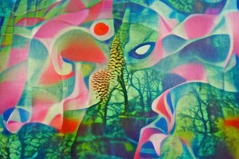 Psychedelic Nature Revelation in Surreal Abstract Risograph