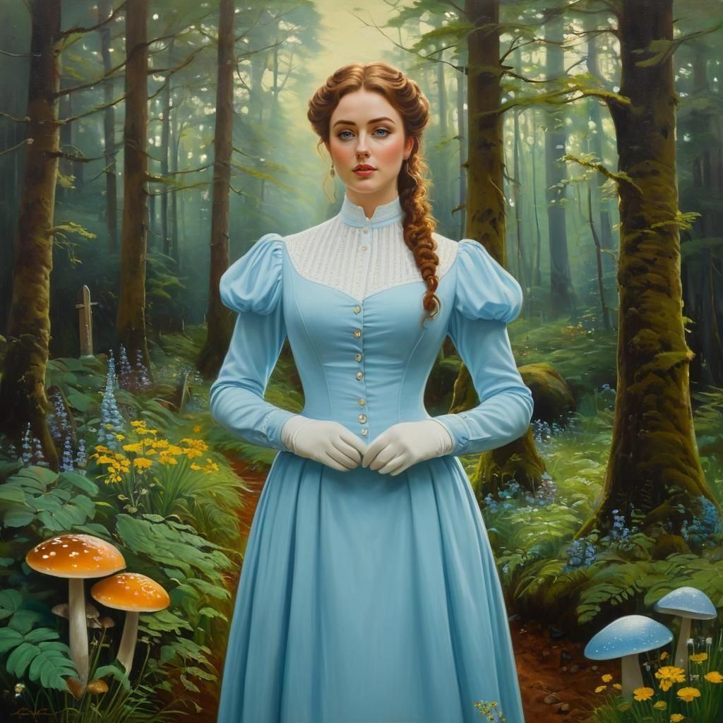 Irish Woman Exploring Mystic Forest as Oil Painting