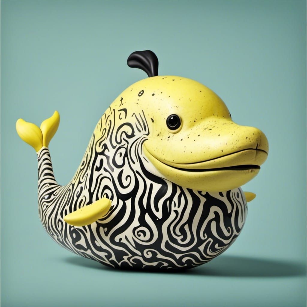 Cute Banana Whale in Zebrapunk Style