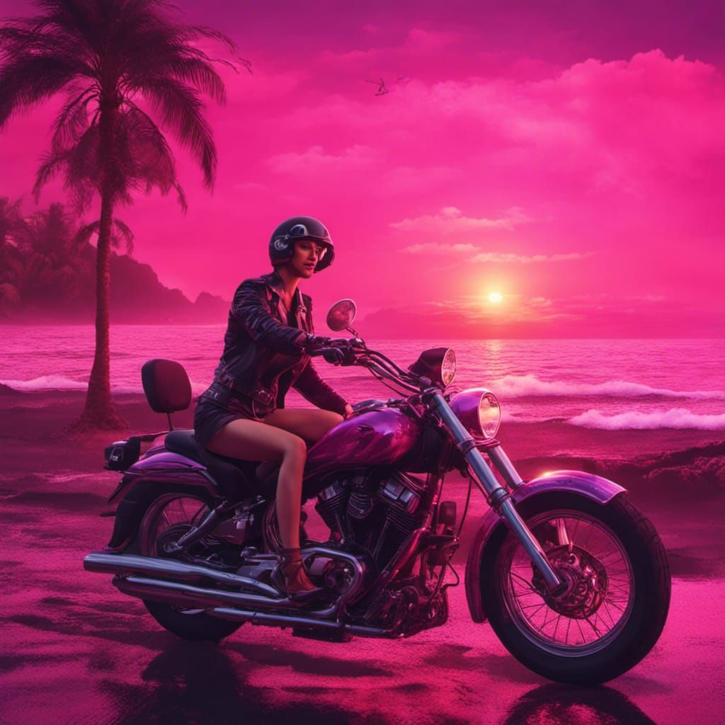 Elegant Couple's Motorcycle Ride at Sunset