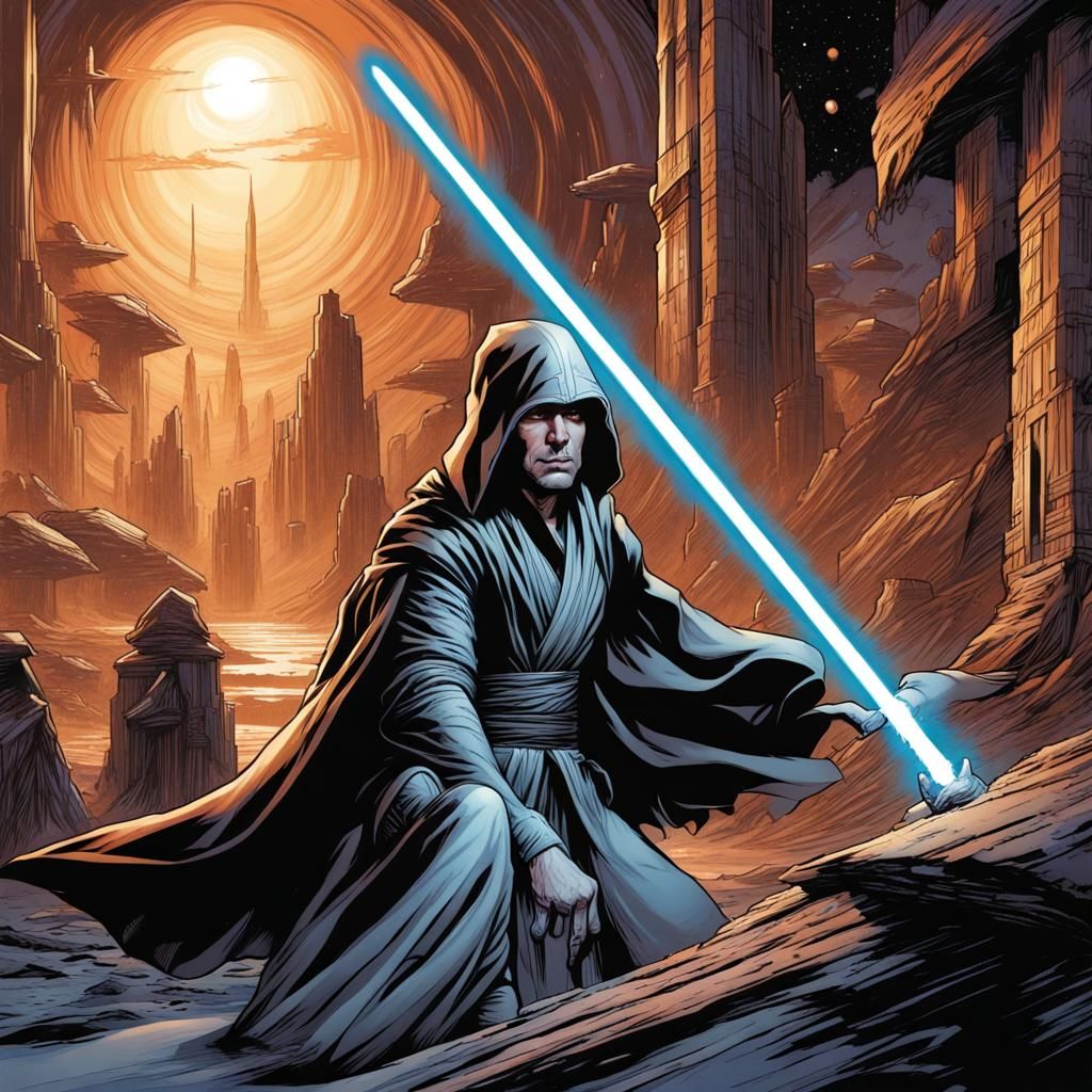 Dynamic Jedi Knight in Comic Book Style