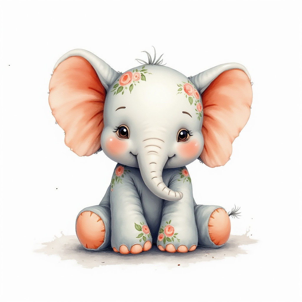 Patchwork Elephant: Whimsical Watercolor Illustration