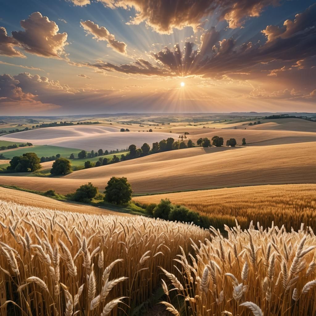 Golden Wheat Fields Bathed in Morning Light