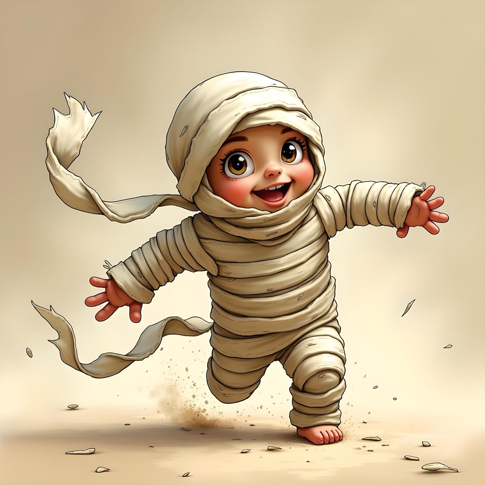 Playful Cartoon Mummy Running Towards Viewer