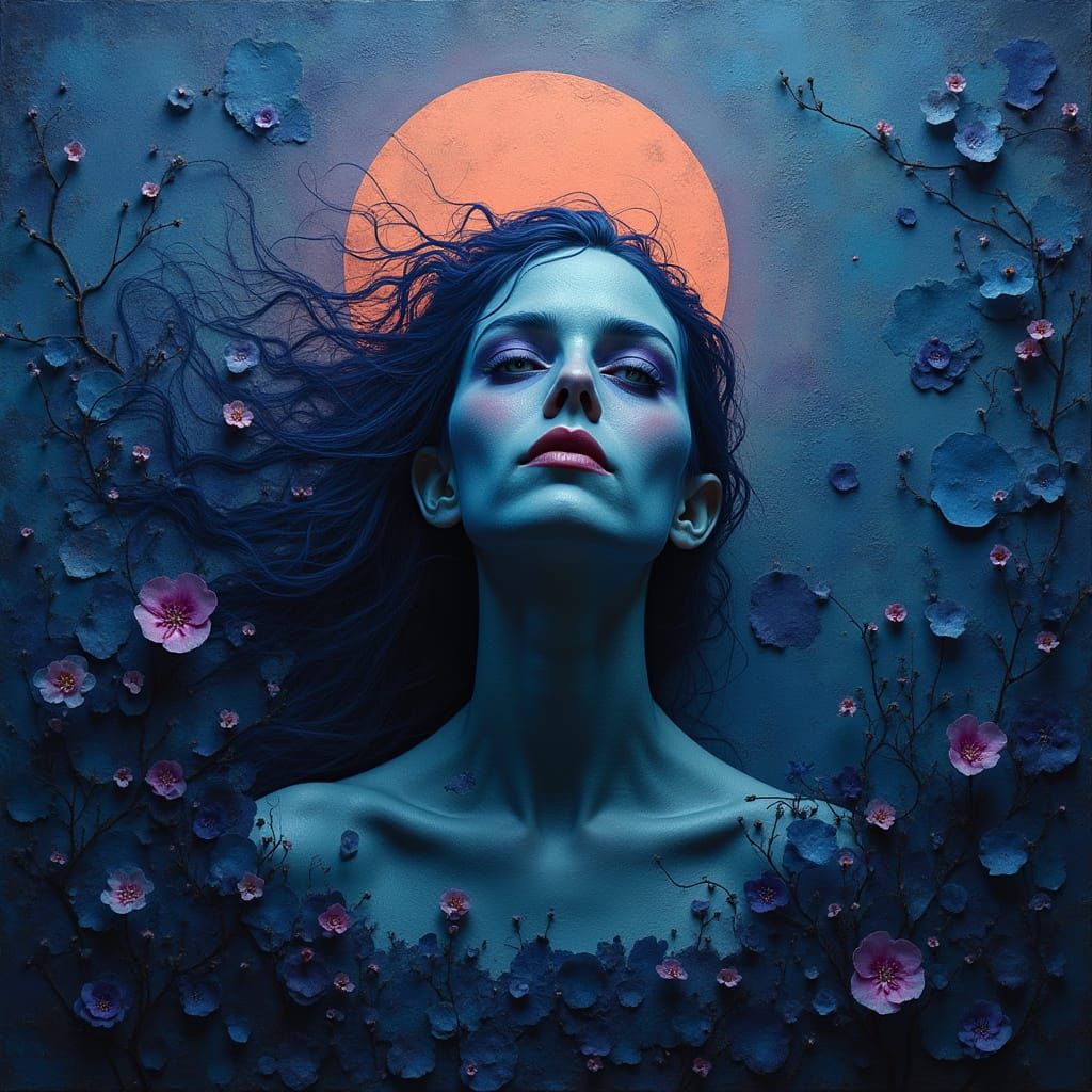 Mystical Woman in Iridescent Papier-Mâché Landscape