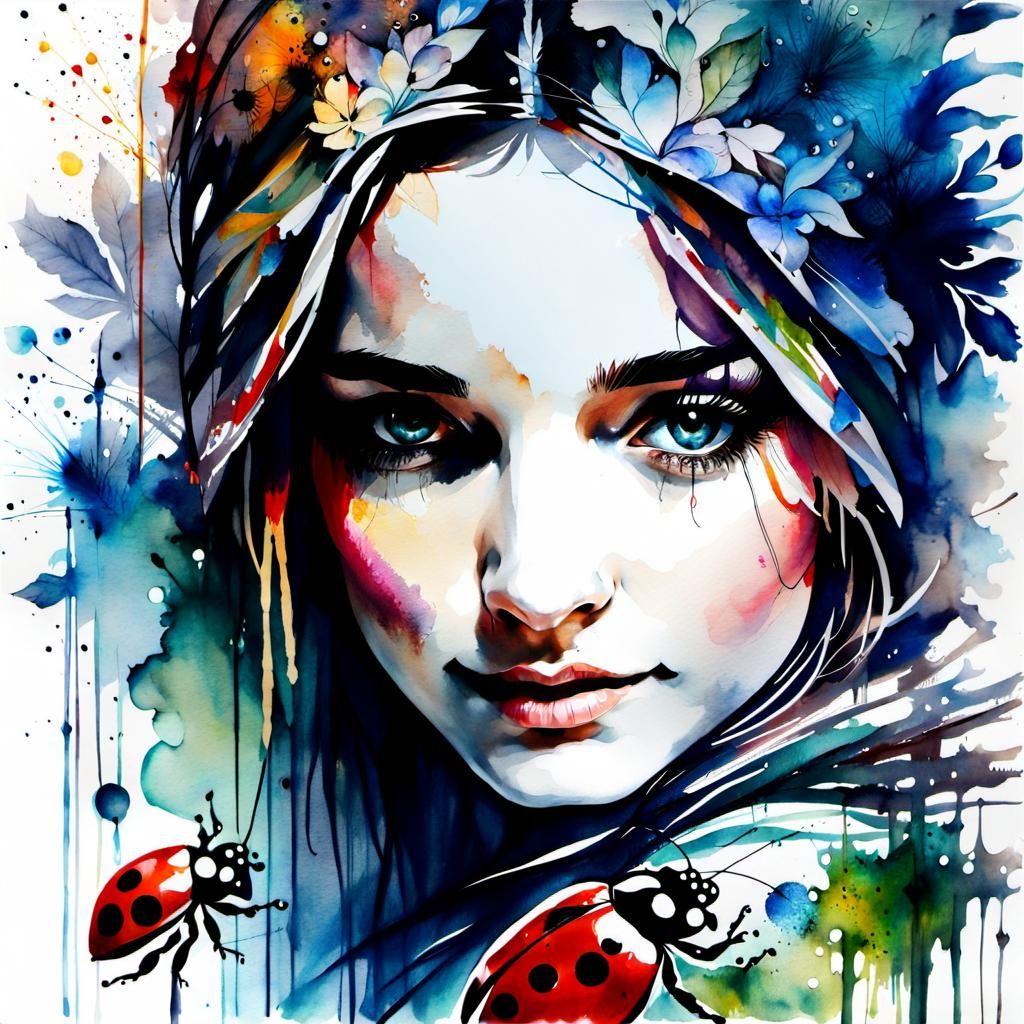 Ladybug Watercolour in Classic Style