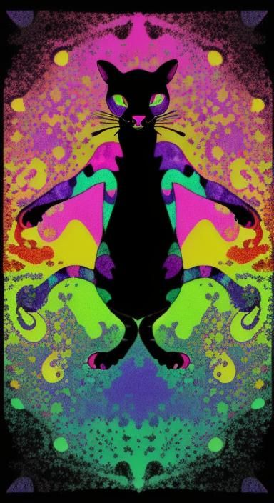 Colorful Silhouette of a Cat Jumping