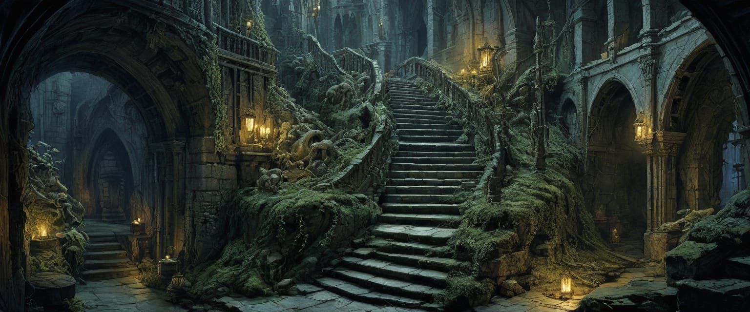 Fantasy Dungeon Layout with Eerie Lighting