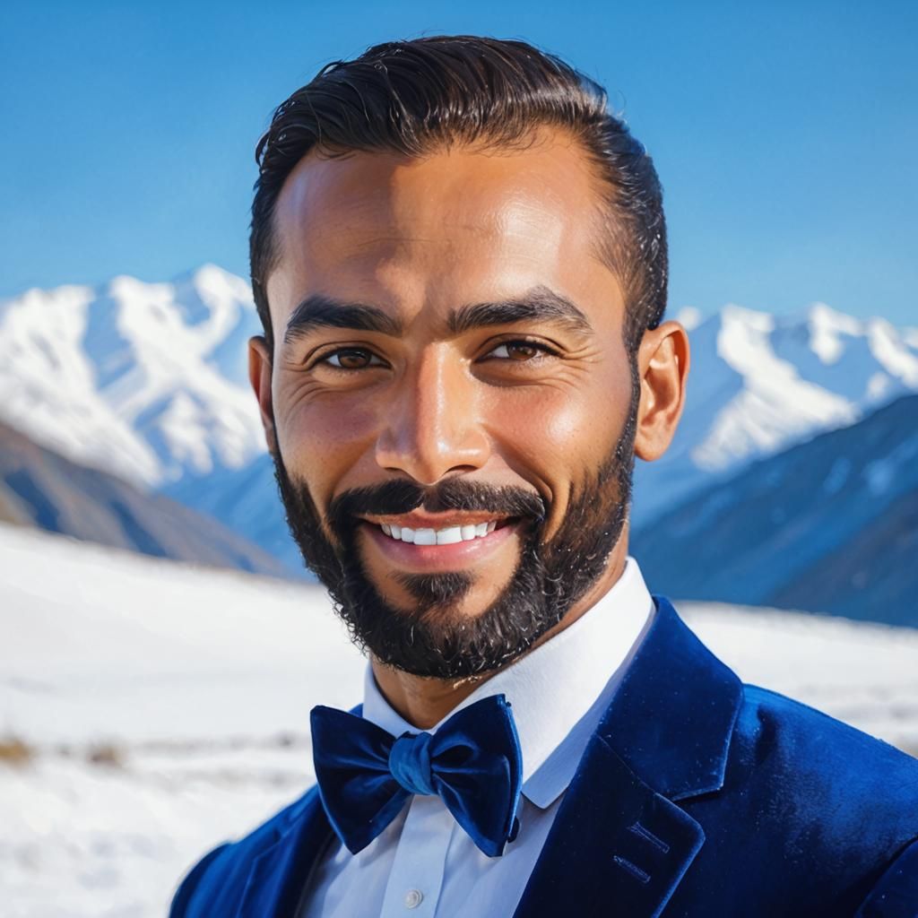 Bearded Man in Blue Velvet Suit, Impressionist Portrait