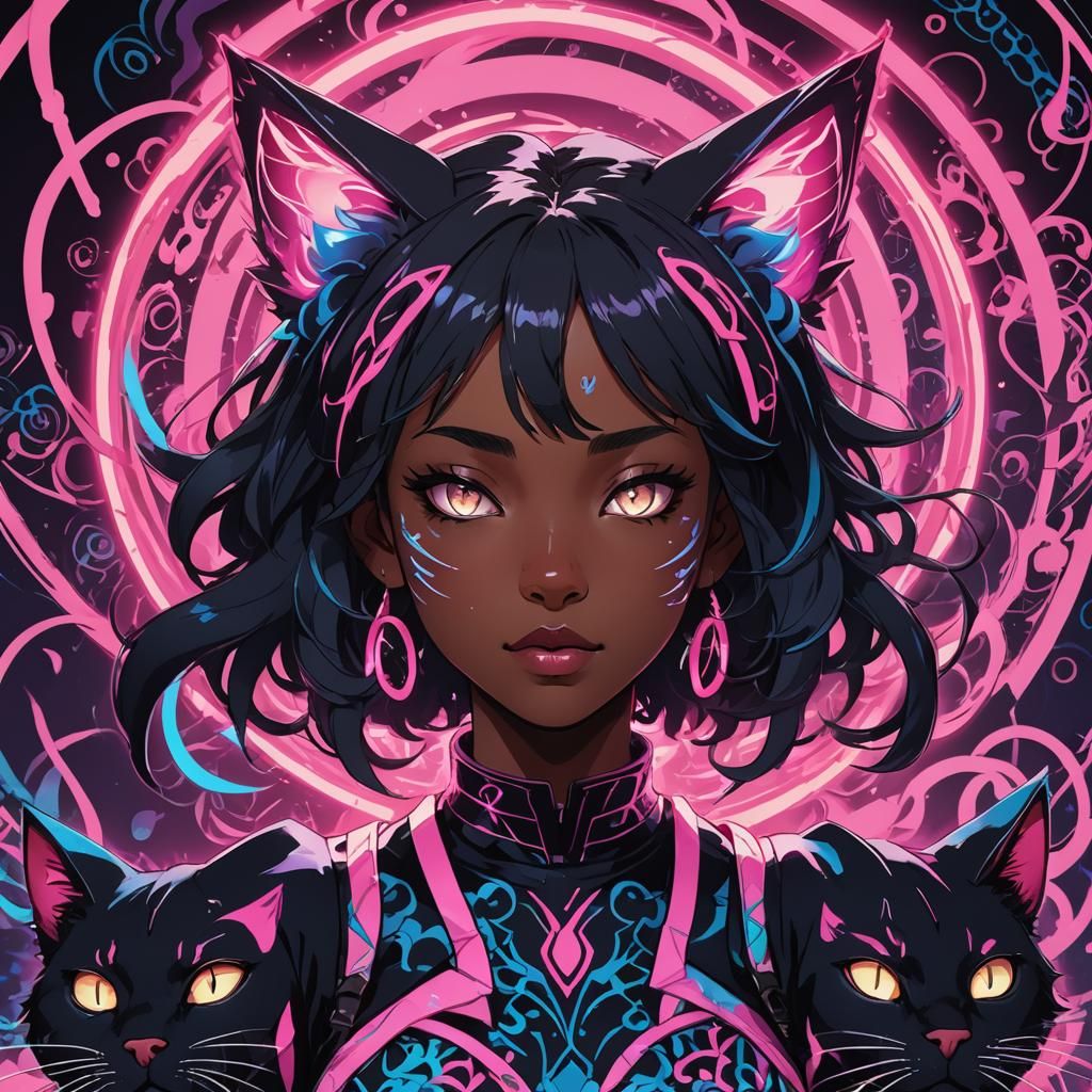 Anime Nekomata Portrait with Bioluminescent Accents