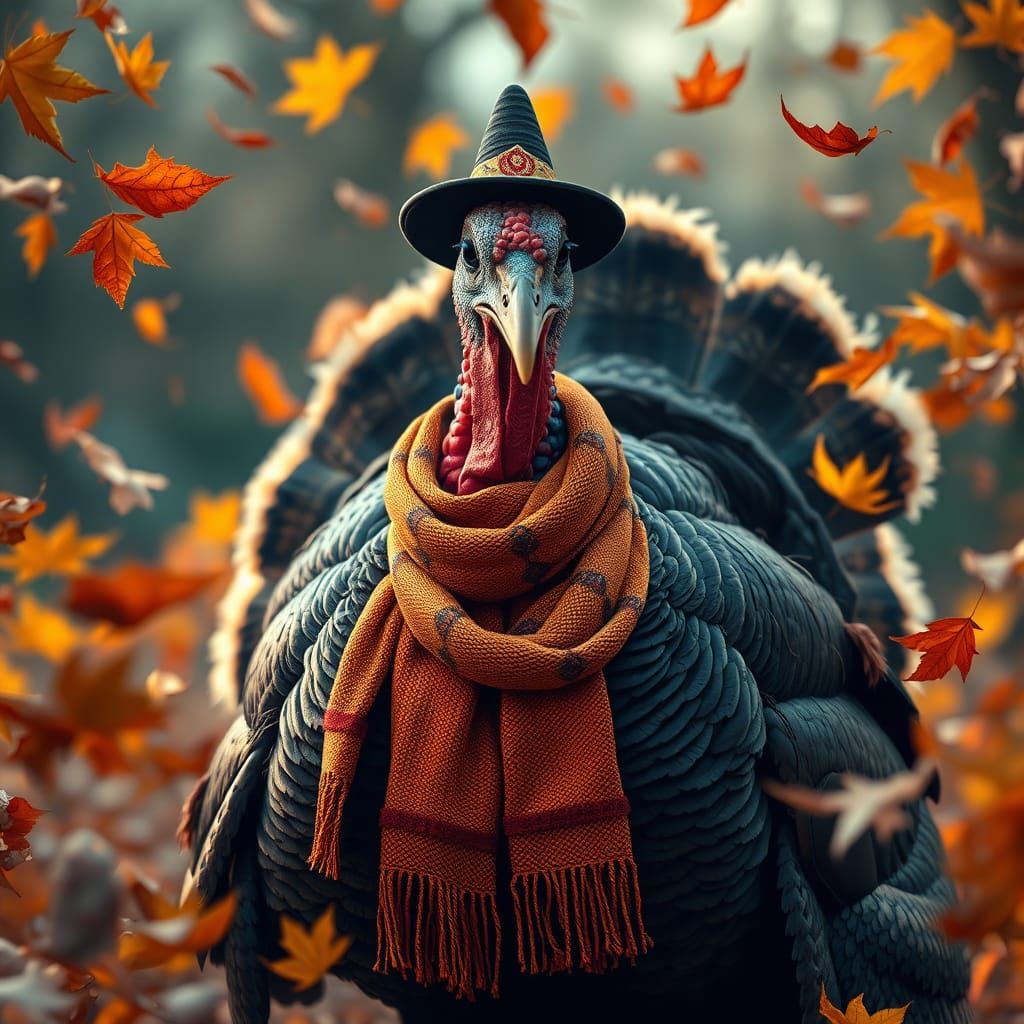 Festive Turkey in Autumnal Splendor: Digital Illustration