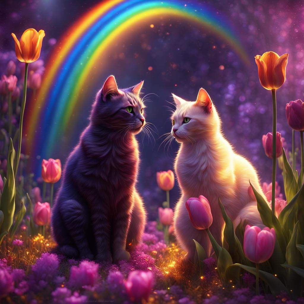 Romantic Cat Couple in Love, Fantasy Art