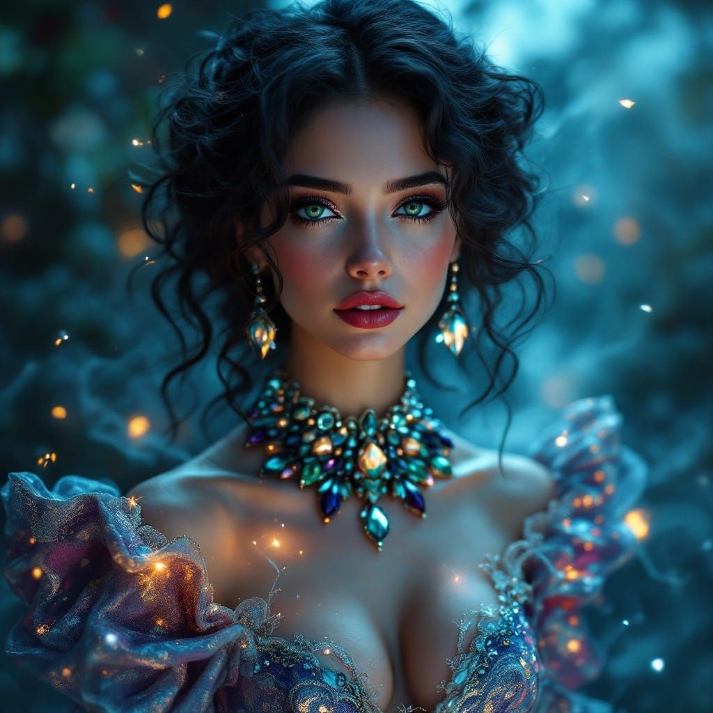 Ethereal Woman in Brocade Gown, Digital Art