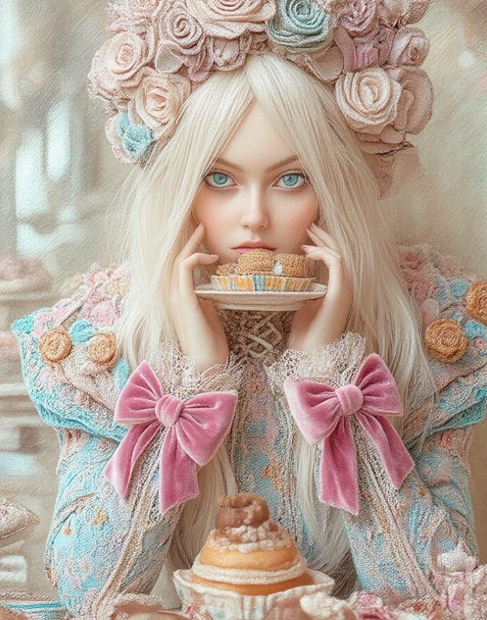 Hyper Maximalist Embroidery Art with Velvet Lace and Bows