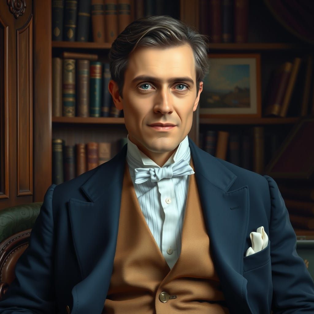 Regal British Gentleman in Warm Study Setting