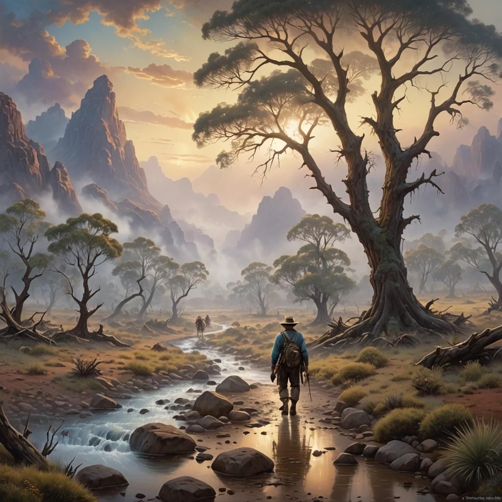 Australian Outback Prospector in Ethereal Matte Painting