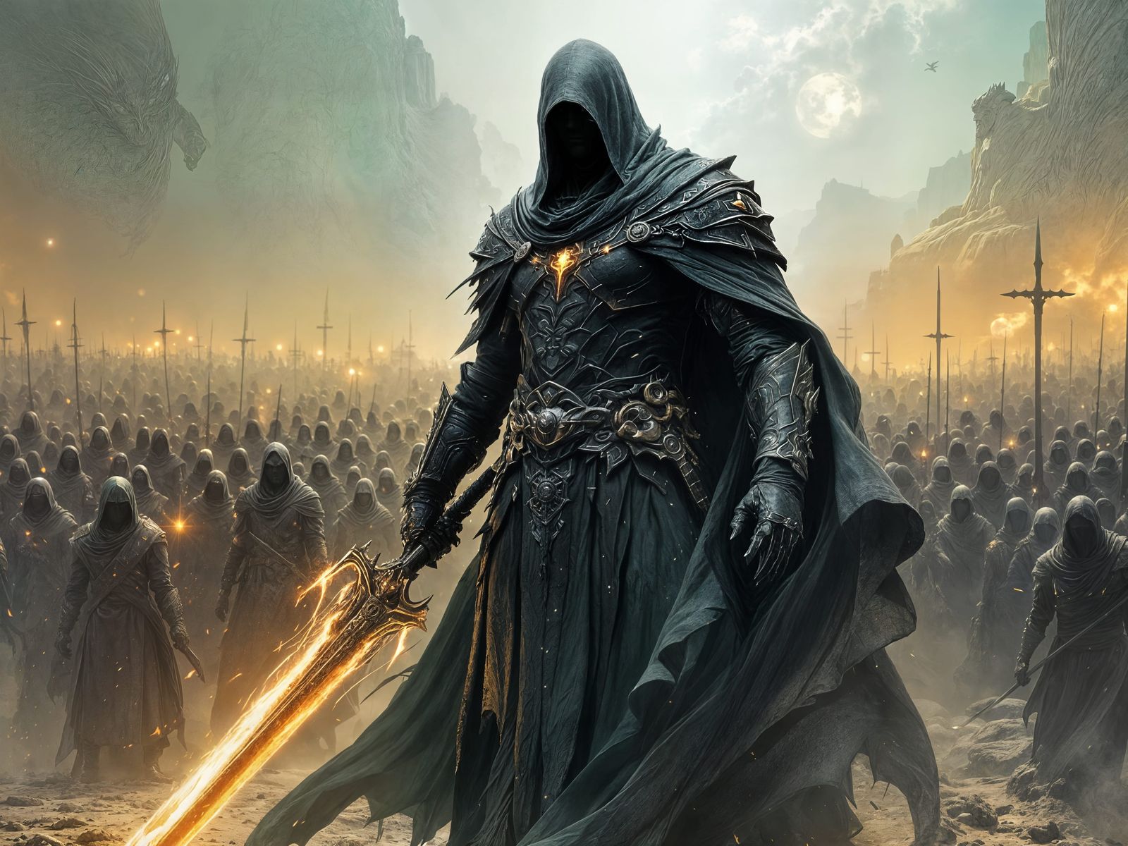 Mystical Leader of Gigantic Army with Dual-Bladed Sword