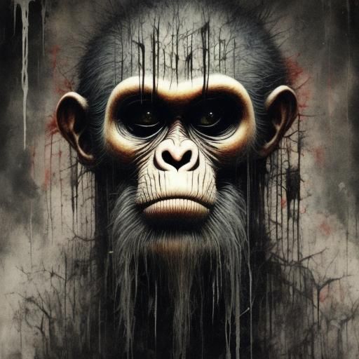 Cyberpunk Monkey and Giger Monster in Dark Sci-Fi
