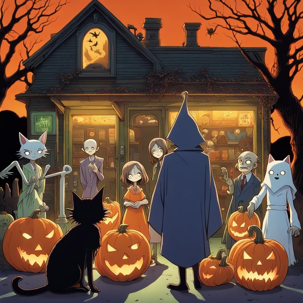 Ghouls and Goblins at Spooky Gas Station: Anime Style