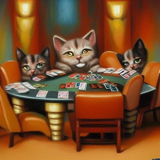 Cats Playing Poker: Abstract Oil Painting