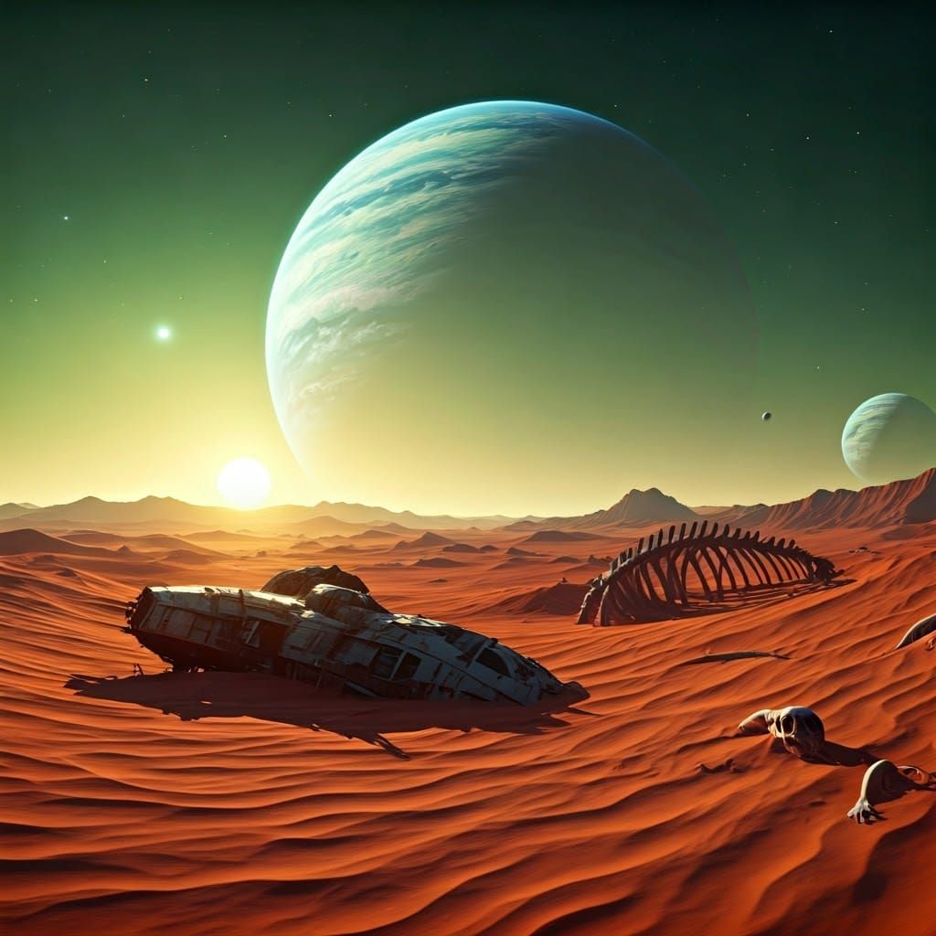  A breathtaking, alien desert landscape on a distant planet,...