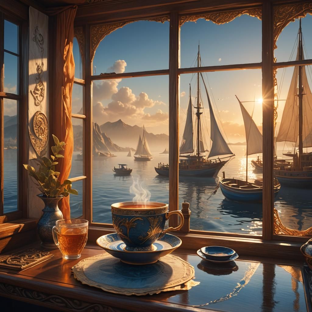 Steaming Teacup at Window: Fantasy Concept Art