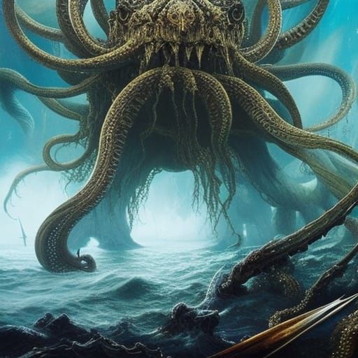 Kraken Portrait off Norway Coast: Hyperrealistic Art