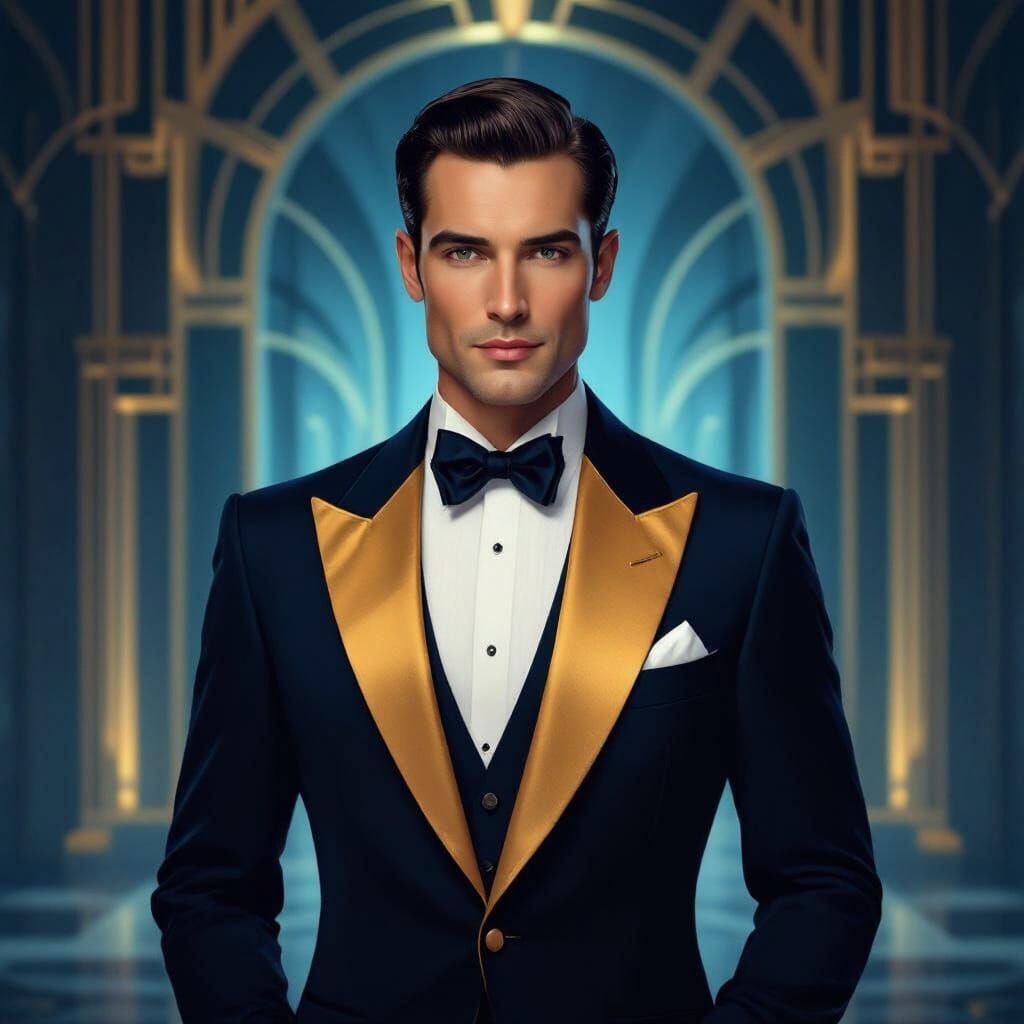 Art Deco Portrait of a Sapphire-Clad Gentleman