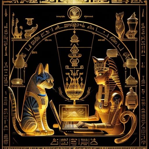 Ancient Egyptian Futurist Visionary in Whimsical Golden Hier...