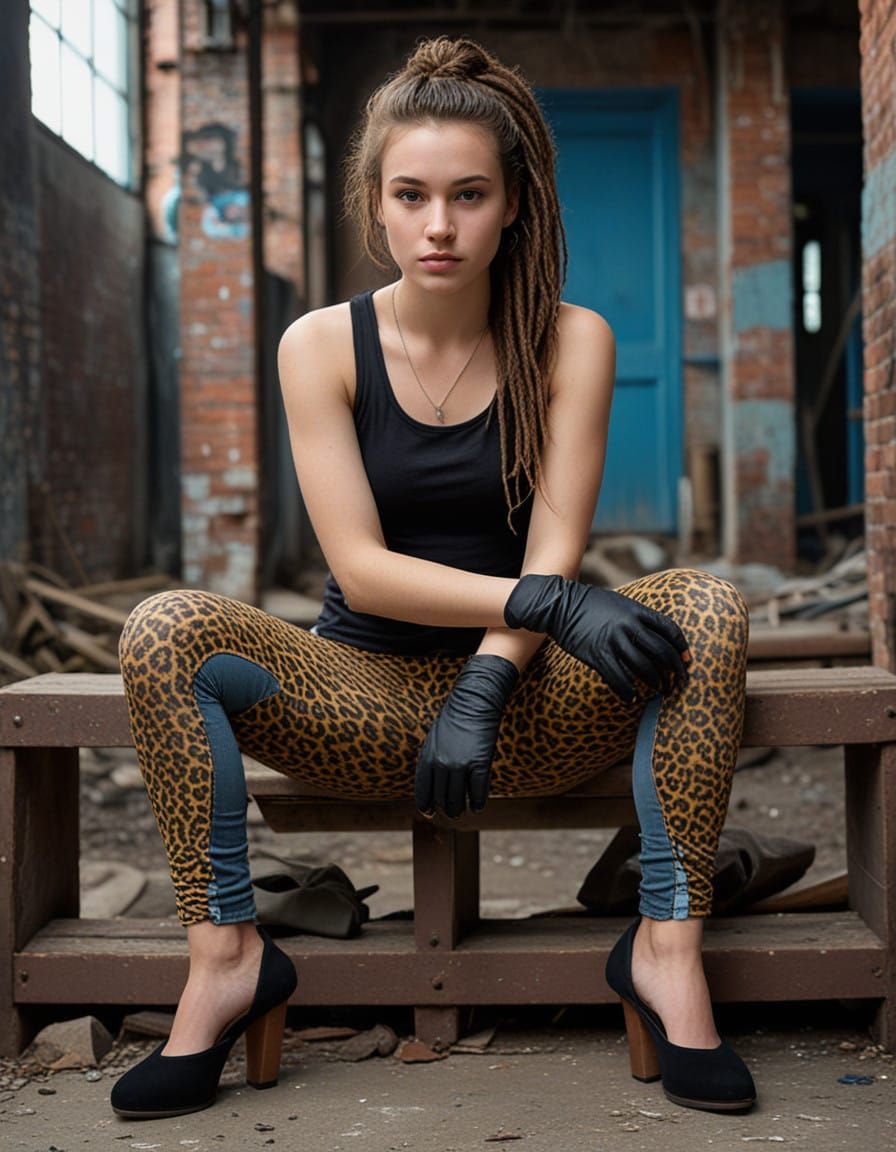 Sultry Young French Woman with Dreadlocks Sits on Industrial...