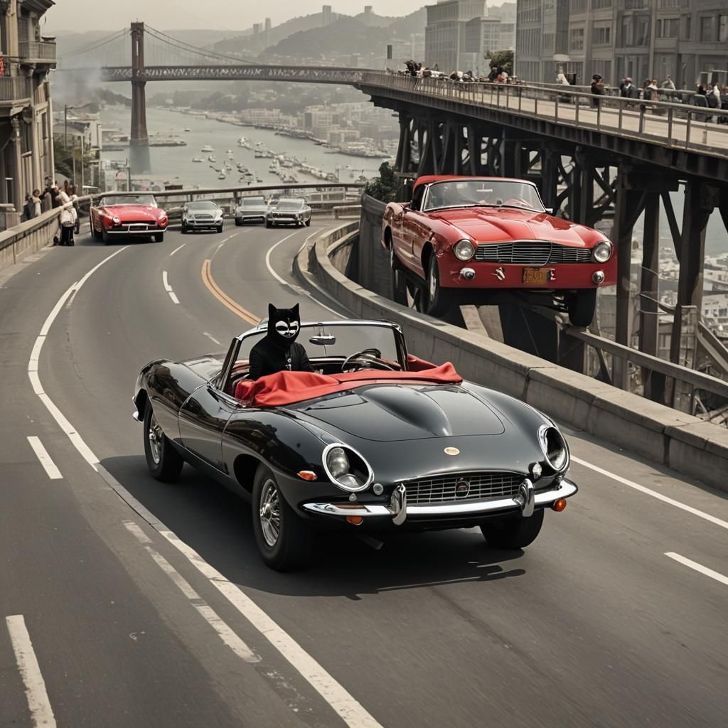 Jaguar-Masked Villainess Flips Car off Bridge