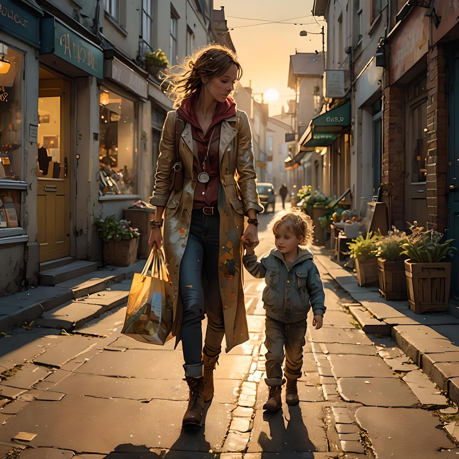 Modern Mother and Child Embrace in Golden Light
